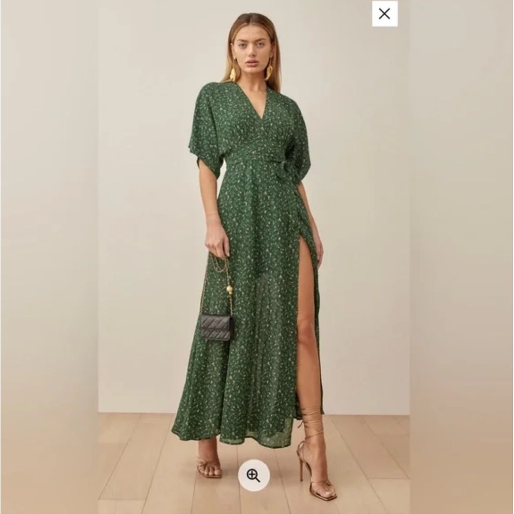 Reformation Winslow Wrap Dress in Coriander